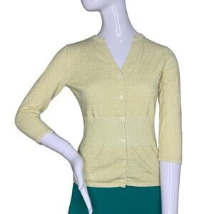 Kersh Fine Knit Top 3/4 Sleeve Button Down Gold with Cristal Buttons Size XS